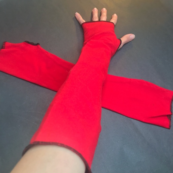 Long Arm Warmers Red Cotton Gloves Driving Sleeves Elbow Length Covers Armwarmer - Picture 1 of 6